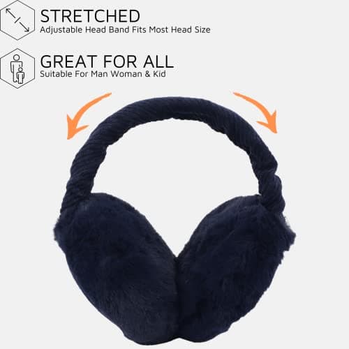 Zeltauto Women’s Winter Earmuffs Adjustable Foldable Faux Fur Plush Ear Warmer Full Ear Surrounded (Navy Blue) — view 4