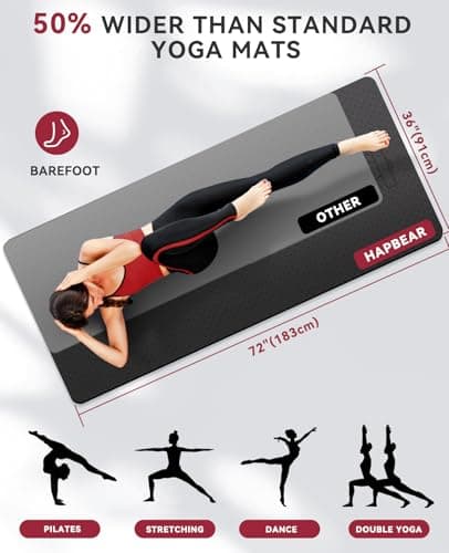 HAPBEAR Large Yoga Mat - 183x 91cmx 6mm Non-Slip Exercise Mat for Home Workout& Pilates, Enhanced Grip Top Layer& Anti-Slip Bottom, Includes Resistance Bands& Carry Bag, Durable — view 2
