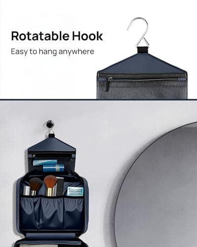 Carttiya Hanging Travel Toiletry Bag - Large Wash Bag for Men and Women, Waterproof Foldable Cosmetic Bag Make up Toiletry Bag with Hook for Business Trip, Gym, Vacation and Household (Dark Blue) — view 5