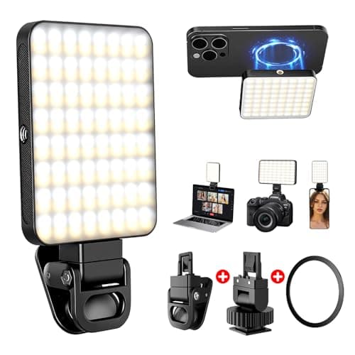128 LED Rechargeable Portable Selfie Light Video Conference Lighting with Clip and Camera Tripod Adapter, 3 Lighting Modes, for Laptop/Phone, iPhone Camera, Youtube, TikTok, Makeup Vlog