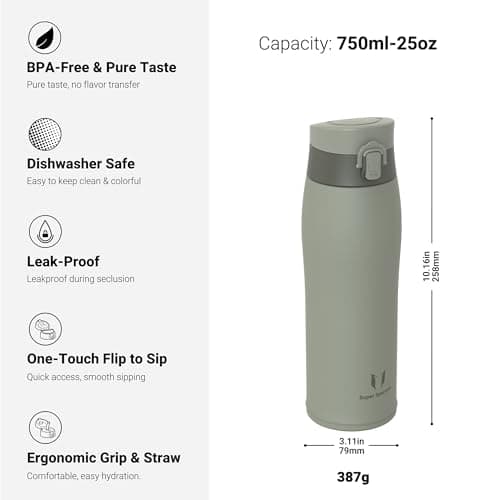 Super Sparrow Water Bottle Stainless Steel 18/8 - Travel Mug - 750ml - Insulated Metal Water Bottle - BPA Free - Leakproof Drinks Bottle — view 3