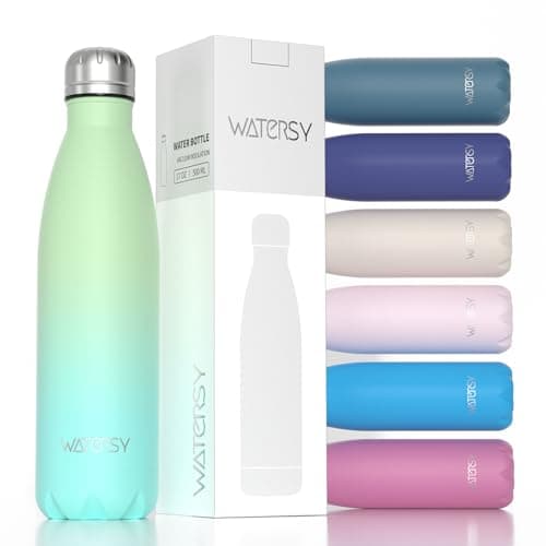 WATERSY Stainless Steel Insulated Water Bottle, Double Walled Metal Vacuum Flask Keep 24 Hrs Cold & 12 Hrs Hot Thermal Metal Sports Bottles 500ml BPA Free for Outdoor, Work, Gym, School (Deux Green)