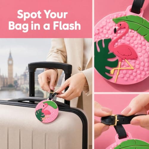 2PCS Silicone Luggage Tags Cute Pineapple Flamingo Luggage Tags for Travel Suitcase Pink Summer Name Tags Silicone Suitcase Labels, Cartoon Travel Baggage Handbag Identity ID Labels for Women Girls — view 3