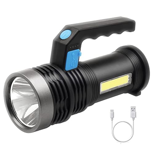 Lookka LED Torch USB Rechargeable, Super Bright Lantern Light with Handle and COB Work Light, 4 Modes Waterproof Searchlight for Camping, Hiking, Home,Farm,Hunting and More (a)