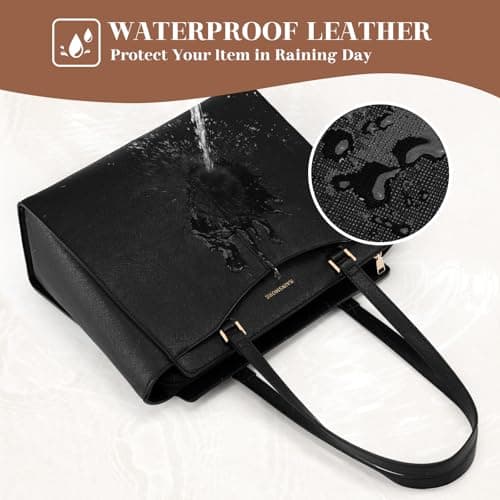 RAINSMORE Handbag for Women Large Laptop Tote Bag 14 Inch Waterproof PU Leather School Ladies Handbag with Zipper Pocket Work Shoulder Bags for Shopping Office Travel Business — view 5