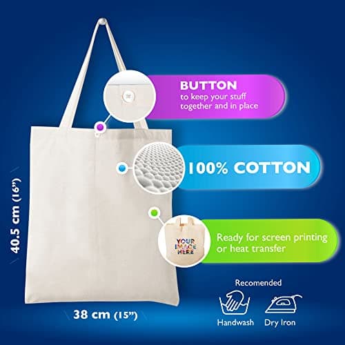 Top Urban Tote Bag Plain Natural Cotton Bag Ideal for Shopping Printing and Decoration Lightweight Reusable Canvas Fabric Bags for DIY, Advertising, Promotion, Gifts (Natural cotton, Pack of 3) — view 3