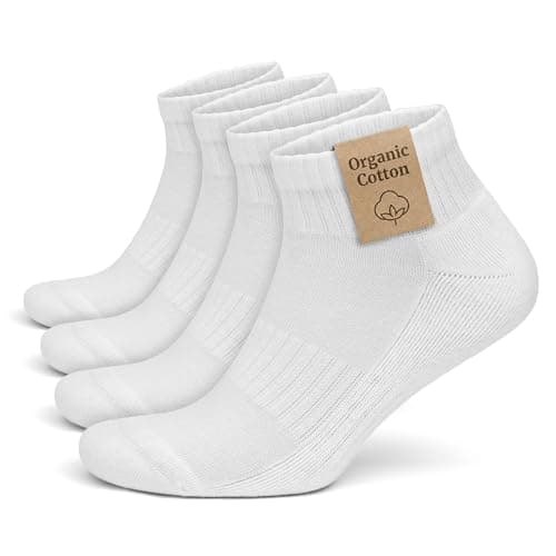 GoWith 4 Pairs Ankle Socks for Men & Women, Organic Cotton Cushioned Athletic Quarter Socks, Seamless, Moisture Wicking