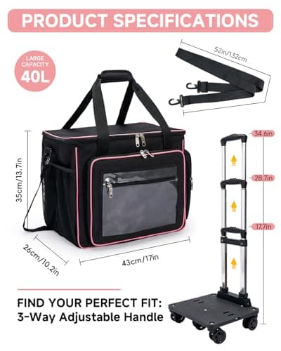 Amythe Rolling Teacher Tote Bag with 15.6" Laptop Compartment, 5 Wheels Craft Cart Organizer with Detachable Trolley, Laptop Briefcase for Women for Office,Work,Travel, Black — view 2
