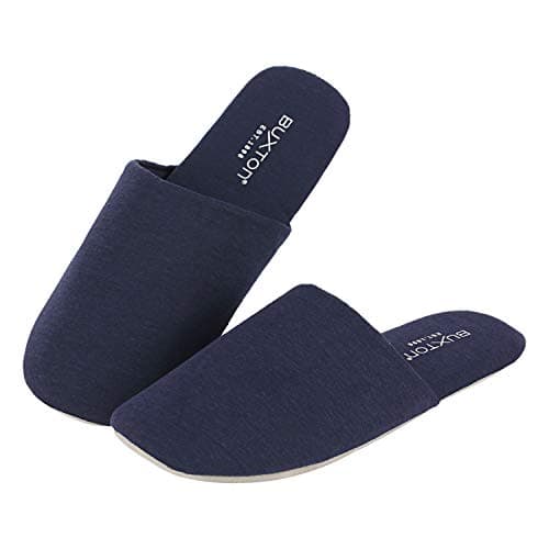 BUXTON Cozy Lightweight and Memory foam Indoor Slippers for Womens and Mens(unisex), Foldable Slippers with Mesh bag-For Home,Travel,Spa and Hotel, Navy, Small-Medium