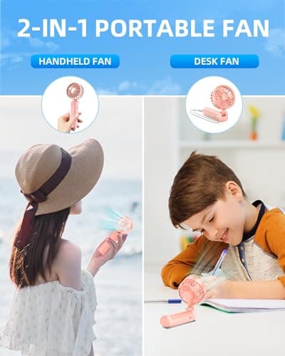 Hssio Portable Handheld Fan, Mini Desk Fan Foldable 1800mAh, 180° Ratotion, 3 Speeds, Ultra Quite, Up to 8H Long Use Time, Small Personal Cooling Fans Makeup Eyelash Fan for Women Girl, Rose Pink — view 6