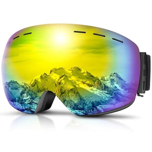 DADA-PRO Ski Goggles Mens Women Skiing Goggles Adults Over Glasses OTG Anti Fog Frameless For Snowboard Jet Snow 100% UV Protection Helmet Compatible (Gold)