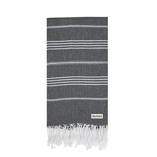 Blue Beach Turkish Towel - 100x180cm Large Turkish Hammam Peshtemal Towel - Super Absorbent, Quick Dry, Sand Free, Lightweight, Compact Towels for Swimming, Bath, Yoga Gym, Sauna and Travel (Black,1)