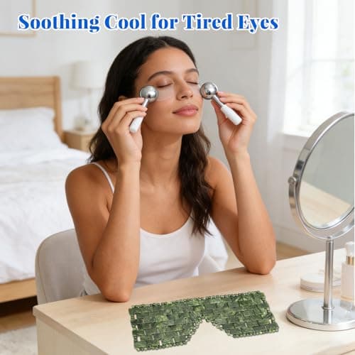 ideayard Jade Eye Mask + Stainless Steel Ice Globes, Home Spa Facial Tools for Puffy Eyes, Dark Circles & Wrinkles, Cooling Massager for Skin Tightening & Relaxation — view 2