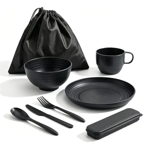 Belegao Camping Utensils Set Food Grade Plastic Cutlery Bowl Plate Cup 8PCS