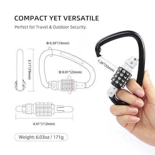 UP Security Combination Lock D Ring with Retractable Cable, 4 Digit Combo Lock for Helmet Safe, Backpack, Luggage Anti-Theft, Stroller, Scooter, Gym Locker, Fence, Travel, Outdoor Use (D Ring, Gray) — view 2