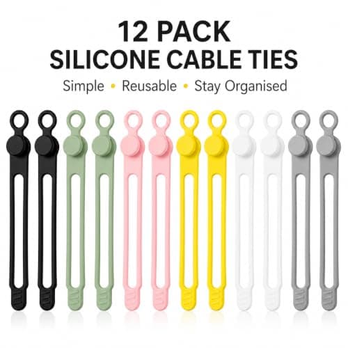 12 Pack Reusable Cable Ties in 6 Colours, 2 of Each — view 3