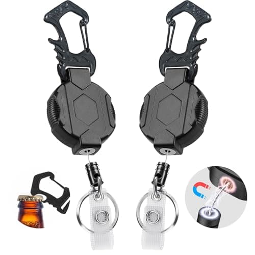 HZHSSG 2 Pack Retractable Keychain, Heavy Duty Carabiner Holder with Magnetic Closure & Multitool Carabiner Tactical ID Badge Reel for Men with 80cm Steel Retractable Cord