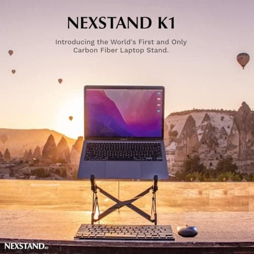 NEXSTAND K1 Laptop Stand, Carbon Fiber Foldable Portable Desktop Laptop Holder, 7 Levels Height Adjustable Ergonomic Laptop Riser for Desk, MacBook, Notebook — view 2
