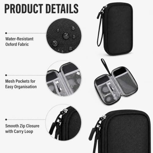 Travel Cable Organiser Bag, Portable Tech Pouch (Single-Layer Black) — view 3