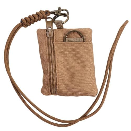 Multi Functional Hanging Neck Coin Purse, Mini Wallet Card Holder Zipper Pouch Headphone Bag with Lanyard(Khaki)