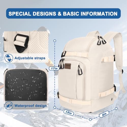 Goloni 50L Ski Backpack, Water‑Resistant Ski Boot Bag,Beige — view 2