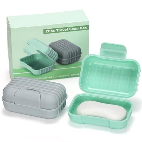 Alyvisun 2Pcs Travel Soap Dishes for Shower Travel Outdoor, Green + Grey