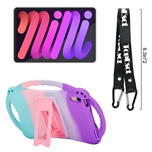 TopEsct Kids Case for iPad Mini 7 (A17 Pro) 2024 /iPad Mini6 2021, Shockproof Silicone Cover with Handle Stand for 8.3" iPad Mini 6th/7th Gen,Puple and Turquoise — view 5