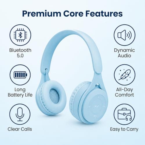 Kids Wireless Headphones Bluetooth 5.0, 60H Play Time, 74/85 dBA, Blue — view 3