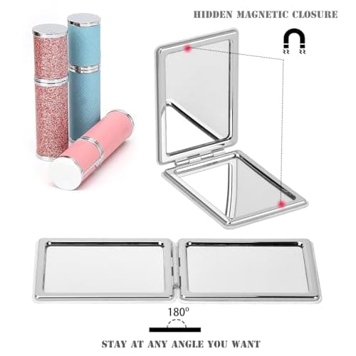 Delicate Compact Travel Vanity Mirror for Girls Women Men, Classic White 2-Sided Folding Makeup Mirrors for Pocket Purse Handbag Wallet, Portable Magnifying Slim Cosmetic Mirror with 3D Shell Pattern — view 4