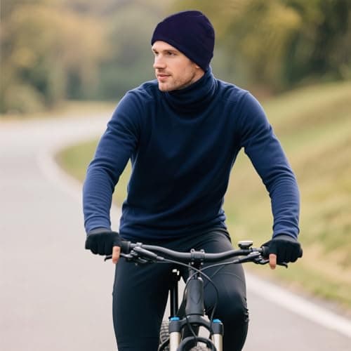 KASLCWA 2 Packs Winter Thermal Fleece Running Hat, Lightweight Thermal Fleece, Beanie Cap Headwear with Ear Covers for Running Cycling Sleeping for Adults Men Women(Light Gray, Navy Blue) — view 4
