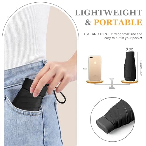 VidFair Mini Folding Travel Umbrella, Windproof Strong, UV Protection, 6 Ribs, Pocket Umbrella with Capsule Case for Women, Men, Girls (Small) — view 3