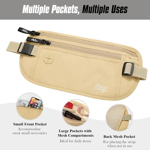 MoKo Travel Money Belt with Hidden RFID Blocking Wallet, Beige — view 5