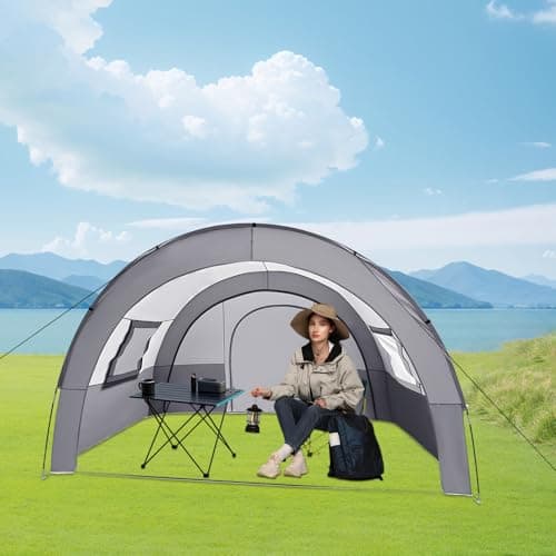 6-Person Tunnel Camping Tent, Large Family Tent with 3D Mesh Windows & Quick Setup, Spacious Outdoor Tent for Camping, Hiking, Backpacking, Travel – Grey, 350x480x206cm, Includes Carry Bag — view 3