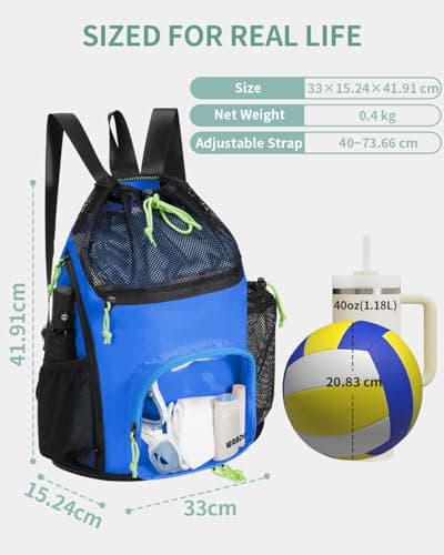 WANDF Swim Bag Mesh Drawstring Backpack with Dual Wet Compartments, 40oz Water Bottle Pocket & Transparent Front Pocket Sandproof Beach Bag for Swimming, Pool, Gym and Workout Gear (Blue) — view 6