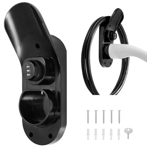 Litorange Type 2 EV Charger Cable Holder, Mechanical Combination Lock with Adjustable Password Wall Mount Holder for Electric Car with IEC 62196-2 Plugs, Anti-Theft Protection for Cable and Charger
