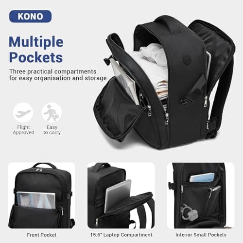 Kono for Ryanair Cabin Bags 40x30x20 40x20x25 Underseat Travel Backpack Carry on Hand Luggage Bag for Travelling Cabin Size Airplane Flight 15.6 Inch Laptop Rucksack for Men Women — view 3