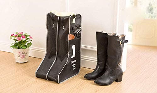 Portable 2 Pair Boot Storage Bags Dust Proof Shoe Bags,Zippered Tall Boots Organizer Protector Bag for Home and Travel (black) — view 2