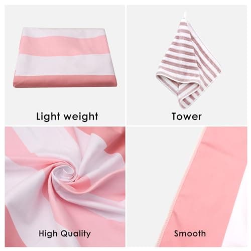HEYDIUDIU Oversized 35x70 Inch Striped Beach Blanket Set, Quick Dry Sand-Free Microfiber Beach Mat with Matching Towel, Lightweight and Sand Free Mat for Beach and Camping Outdoor Use (Pink) — view 6
