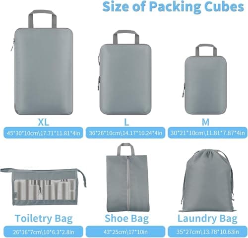 Compression Packing Cubes - 6 PCS Packing Cubes for Suitcases, Extensible Suitcase Organiser Bags Travel Luggage Organiser Set for Suitcase Backpack Travel Essentials or Home Storage (Grey) — view 2
