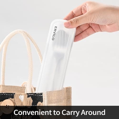 Travel Cutlery Set with Case, Stainless Steel Camping Utensils, Reinforced Case with Snap-Lock Closure, Include Fork Spoon Knife Chopsticks, Portable Lunch Box Silverware for Picnic Office, Silver — view 6