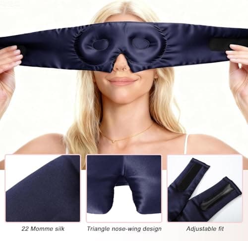 3D Mulberry Silk Sleep Mask 22Momme 6A, Zero Eye Pressure Blackout Navy — view 5