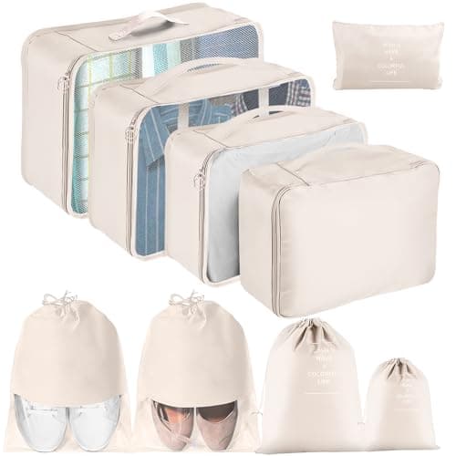 Packing Cubes for Suitcases, MOFELON 9 PCS Packing Cubes for Backpack, Luggage Suitcase Organiser Bags, Travel Essentials Bag for Clothes Shoes,Travel Accessories (Beige)