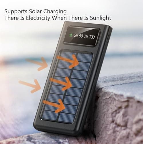 Solar Power Bank, with Built-in Cables, LCD Display, 5-Device Charging, Black/White (White, Milliamp Hours, 30000.0) — view 3