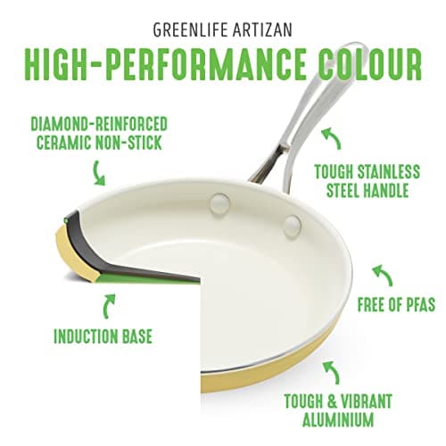 GreenLife Artizan Healthy Ceramic Non-Stick 14cm/1l and 18 cm/2l Saucepan Pot Set with Lids, Stainless Steel Handle, Induction, PFAS-Free, Oven Safe, Yellow — view 4