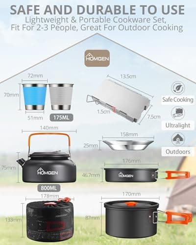 HOMGEN Camping Cooking Set with 1 Windshield & 2 Plates Cups Cutlery — view 2