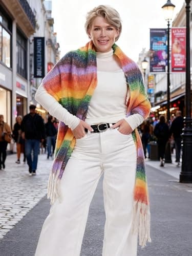 Style Slice Oversized Tartan Blanket Scarf for Women, Rainbow — view 4