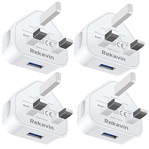 USB Plug, 4Pack USB Plug UK Adaptor Phone Charger Mains Charge Single Port Wall Plugs Adapter 3 PIN 5V 1AMP Charging for iPhone Apple 16 15 14 13 12 11 XS XR X 8 7 6,iPad Pro,Samsung, Andorid Mobile