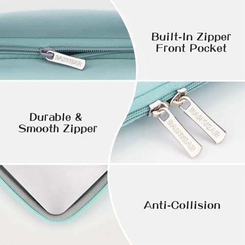 RAINYEAR 14 Inch Laptop Sleeve Padded Case with Front Pocket, Mint Green — view 4