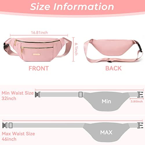Fanny Pack Fashionable Waist Bag Casual Travel Bum Bag with 3 Zipper Pockets for Women Men Sports Running Hiking Jogging (Pink) — view 3