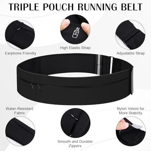 Running Belt for Women and Men Lightweight Running Waist Belt with Water Bottle Pocket, Multi-Pocket Phone Holder Running Pouch (1, Black, Medium-23.6" - 33.5") — view 2